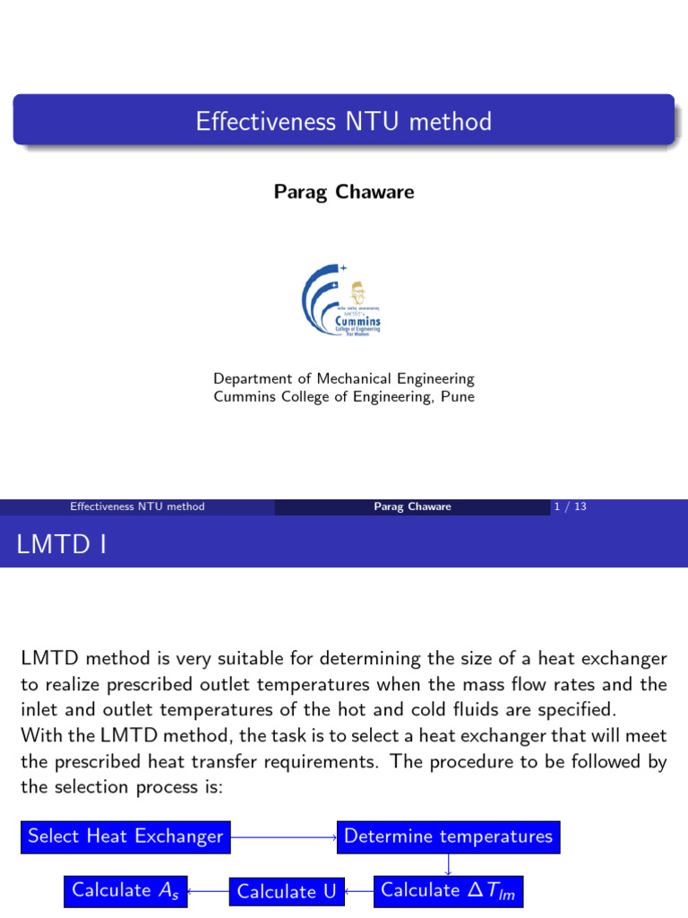 Effectiveness NTU Method Explained | PDF | Branches Of Thermodynamics ...