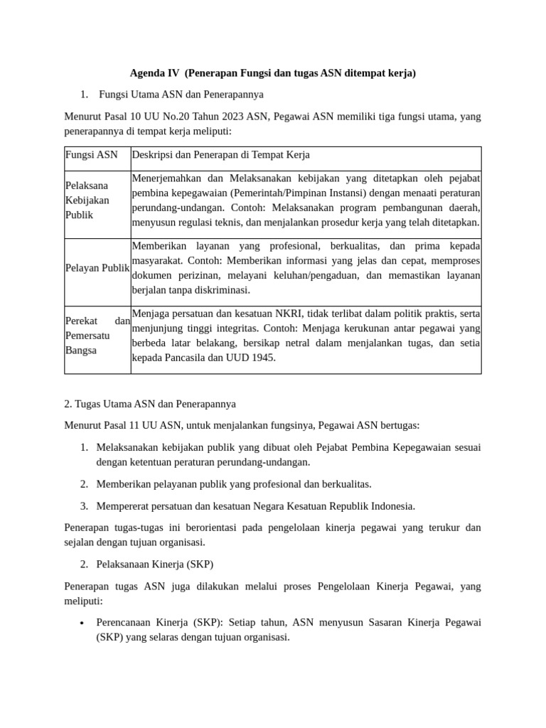 Fungsi dan Tugas Utama ASN di Tempat Kerja | PDF