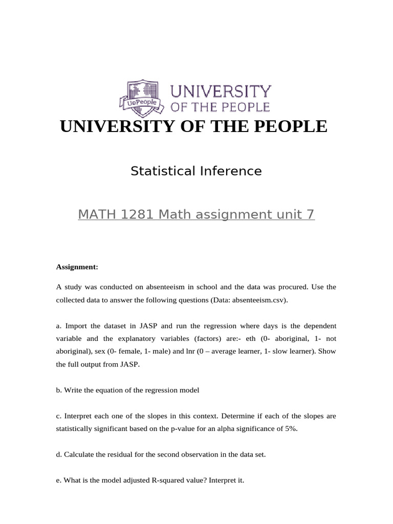 Statistical Inference Assignment: Absenteeism Analysis | PDF | Errors ...