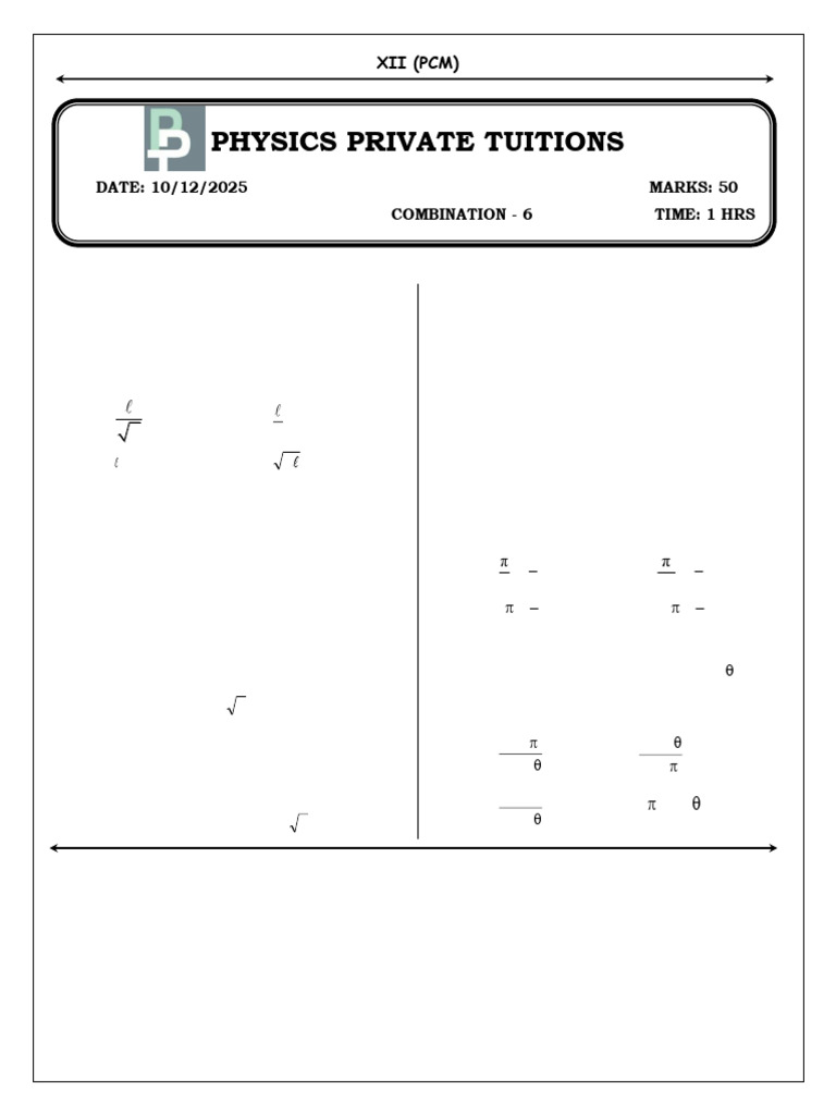 Physics Private Tuition Questions | PDF | Rotation Around A Fixed Axis ...