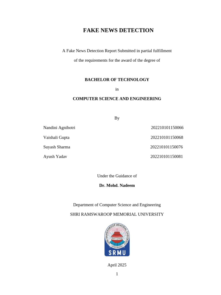 Fake News Detection Project Report | PDF | Machine Learning | System
