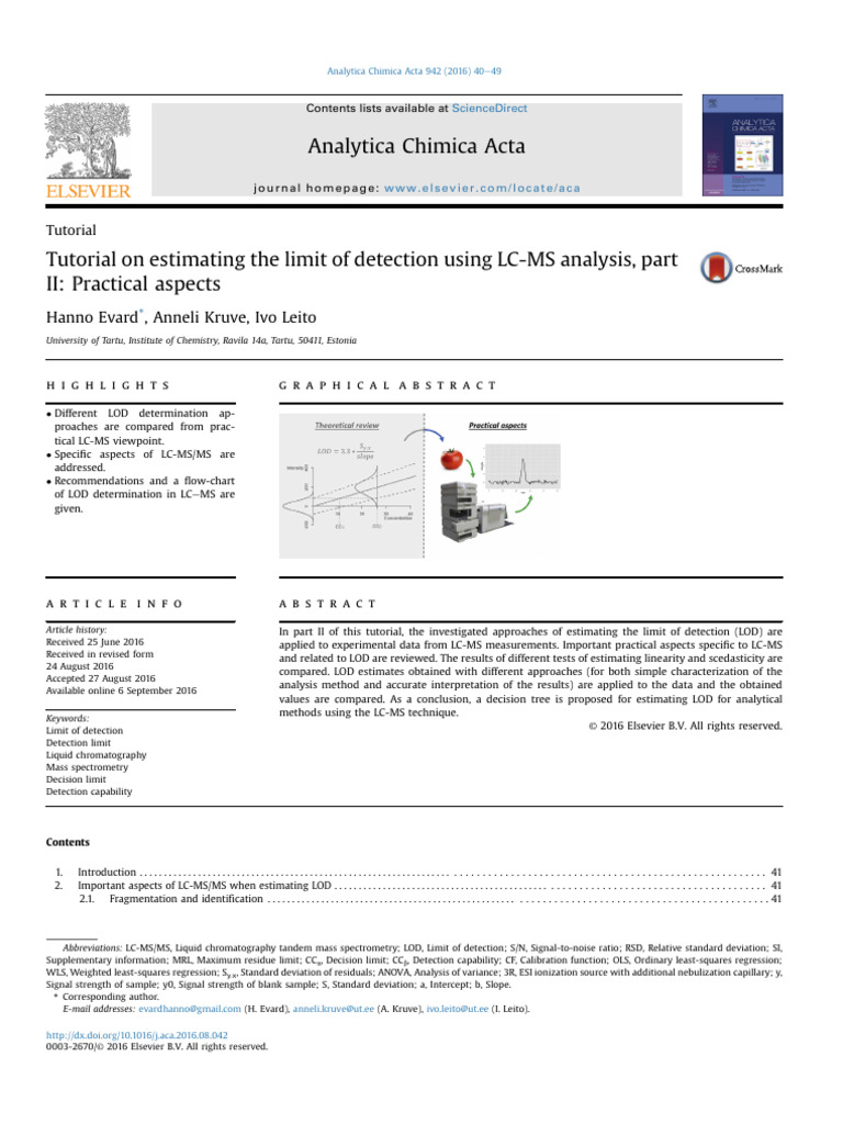 LC-MS Limit of Detection Estimation Guide | PDF | Errors And Residuals ...