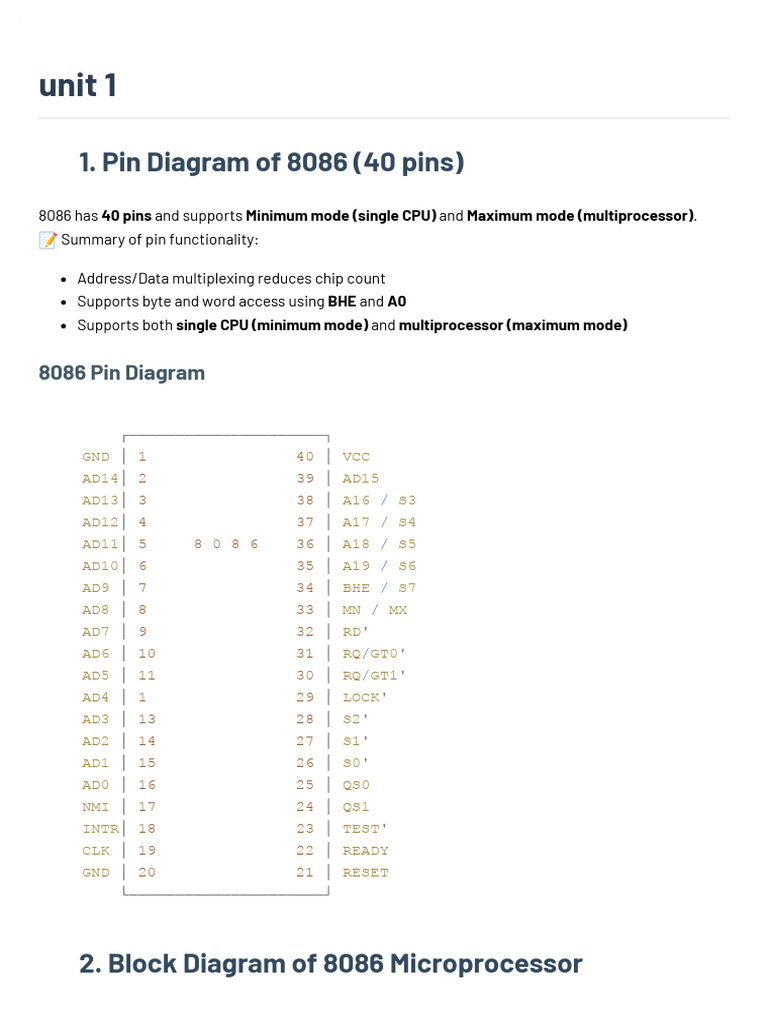 8086 Microprocessor Pin and Block Diagrams | PDF | Central Processing ...