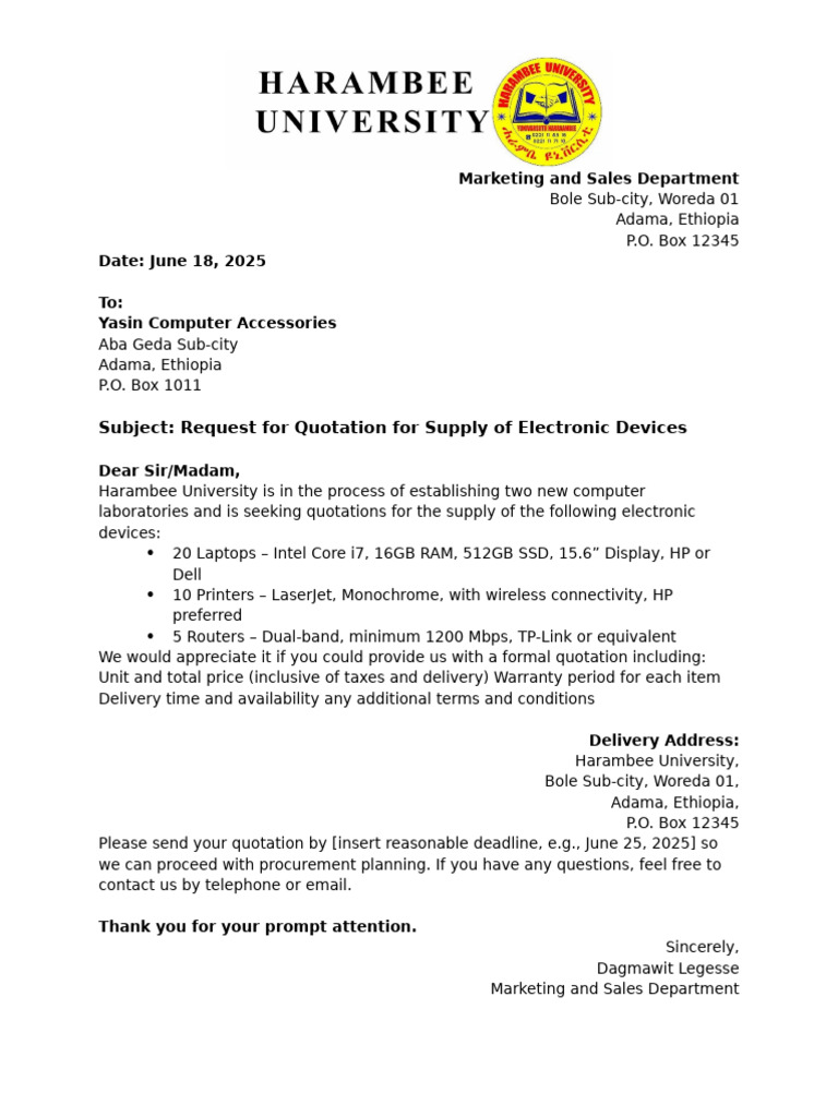 Request for Quotation: Electronic Devices | PDF