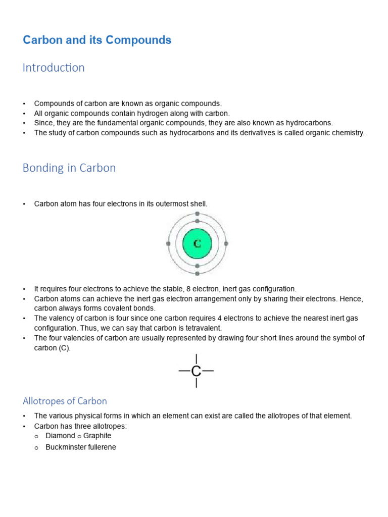 Carbon and Its Compounds Notes | PDF