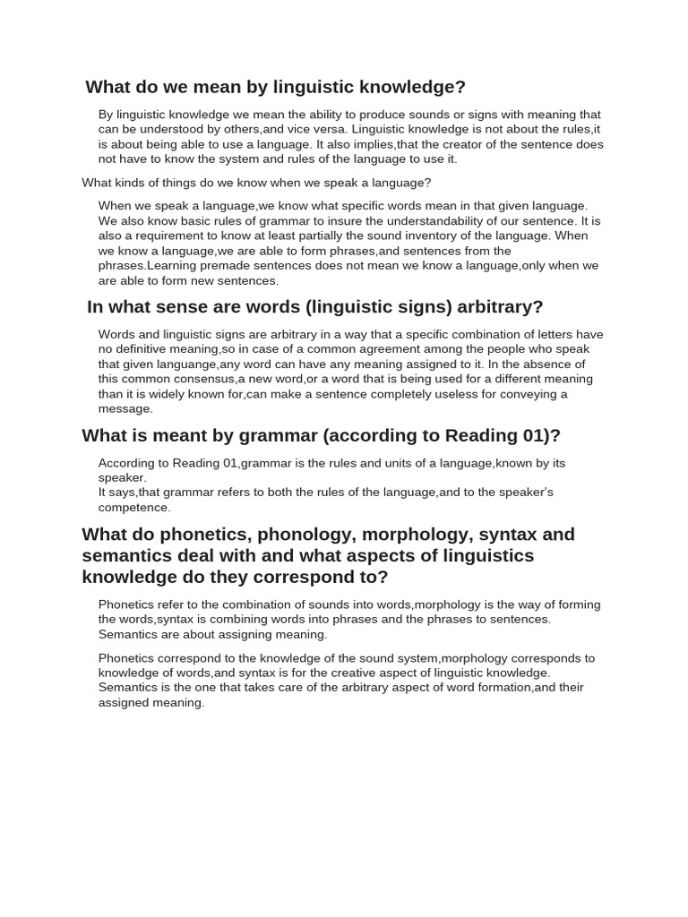 Understanding Linguistic Knowledge Basics | PDF | Word | Semantics