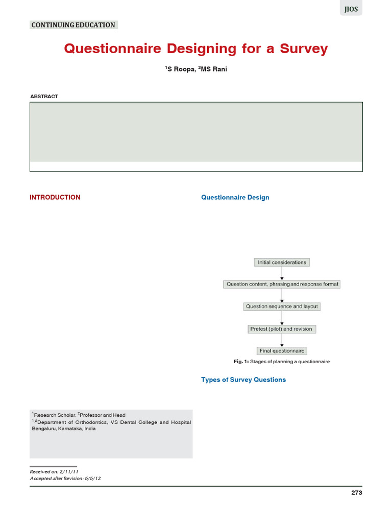 Roopa Rani 2012 Questionnaire Designing for a Survey | PDF | Survey ...