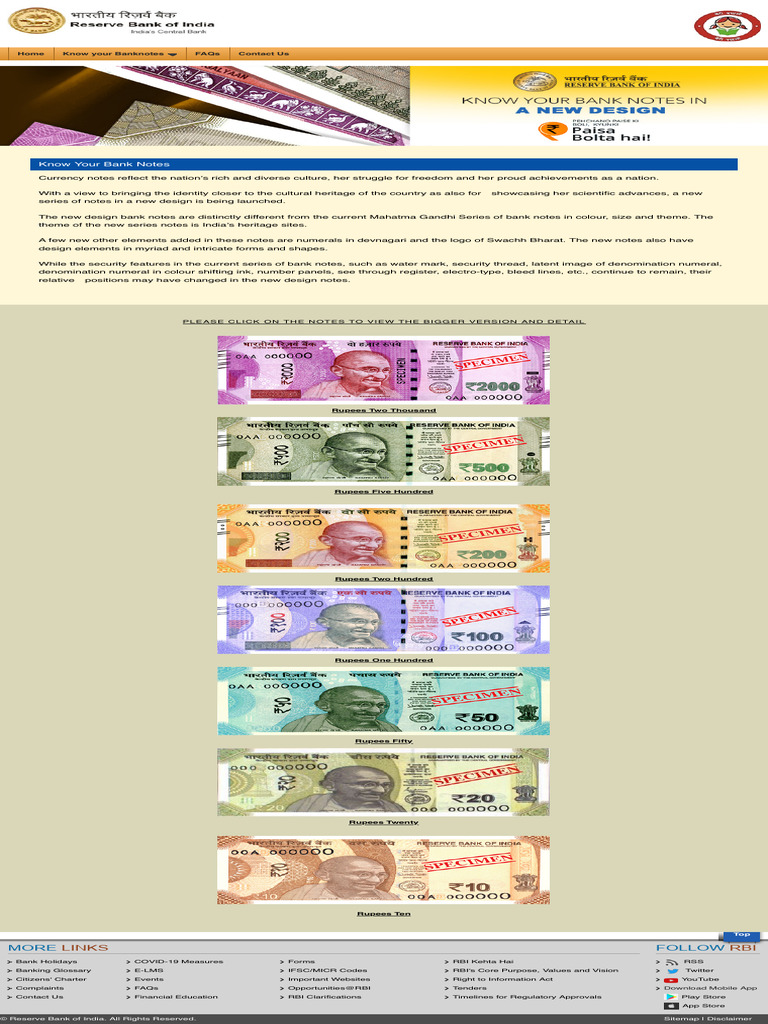 New Indian Banknotes Overview | PDF | Reserve Bank Of India ...