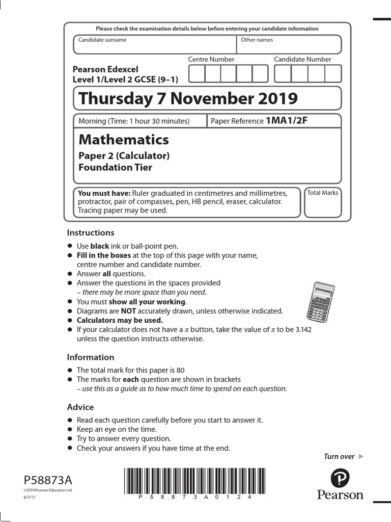 GCSE Mathematics Exam Paper Instructions | PDF | Area