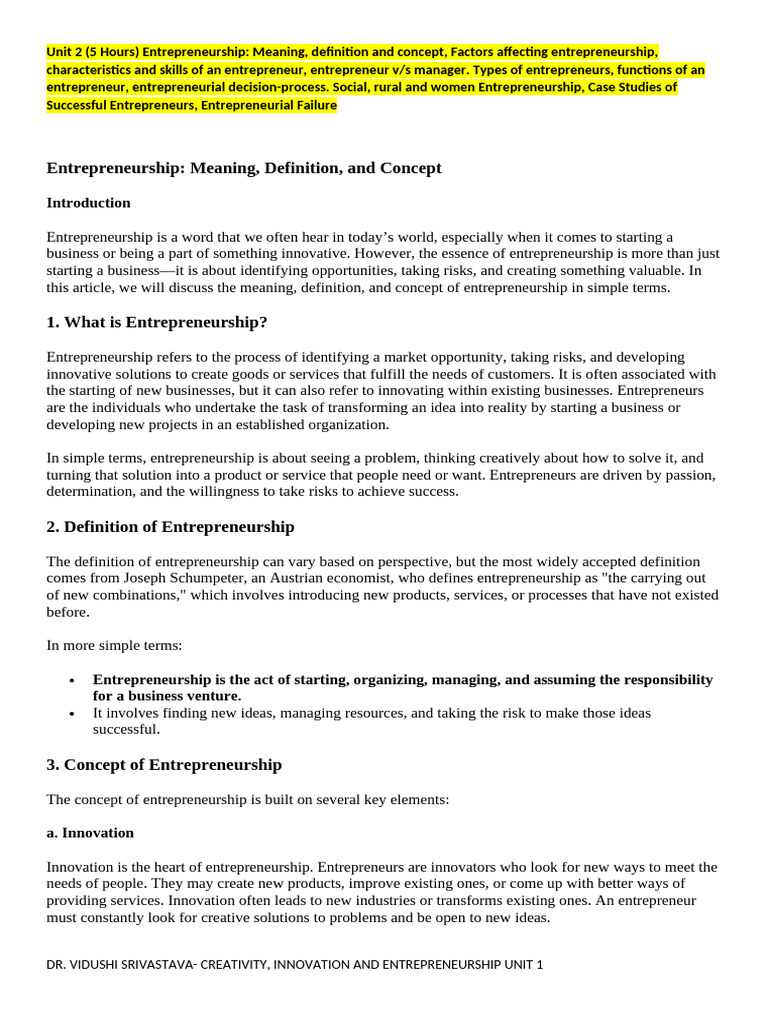 Understanding Entrepreneurship Concepts | PDF | Entrepreneurship ...
