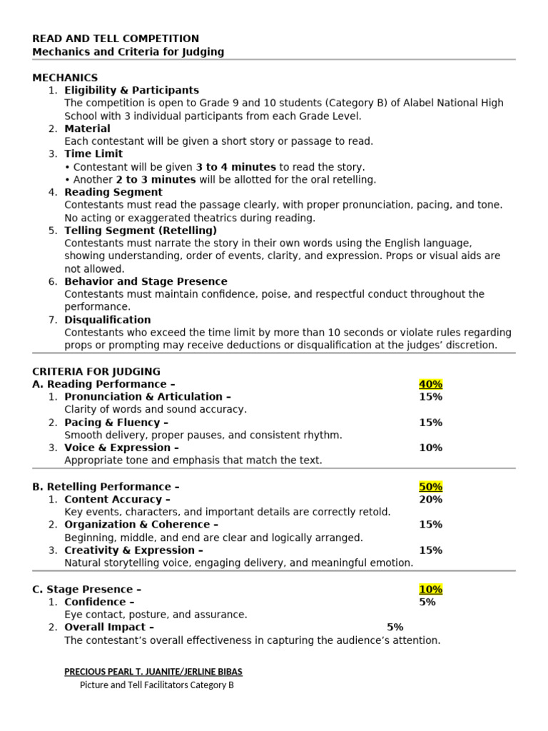 Read and Tell Competition Guidelines | PDF | Cognition | Communication