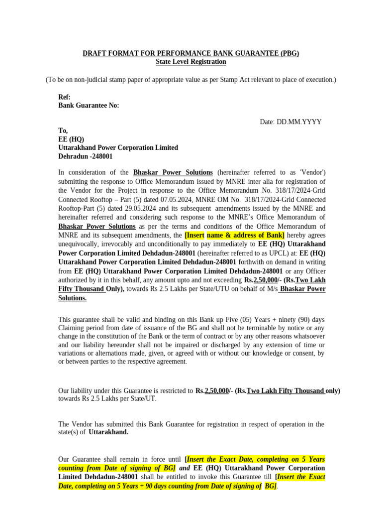 Performance Bank Guarantee Template | PDF | Guarantee | Business Law