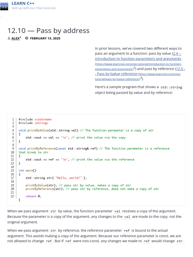 C++ Pass by Address Explained | PDF | Pointer (Computer Programming ...