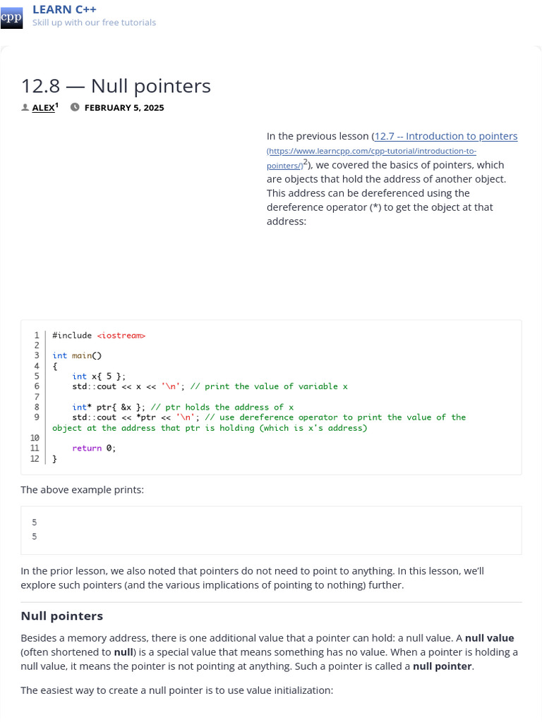 12.8 - Null Pointers - Learn C++ | PDF | Pointer (Computer Programming ...