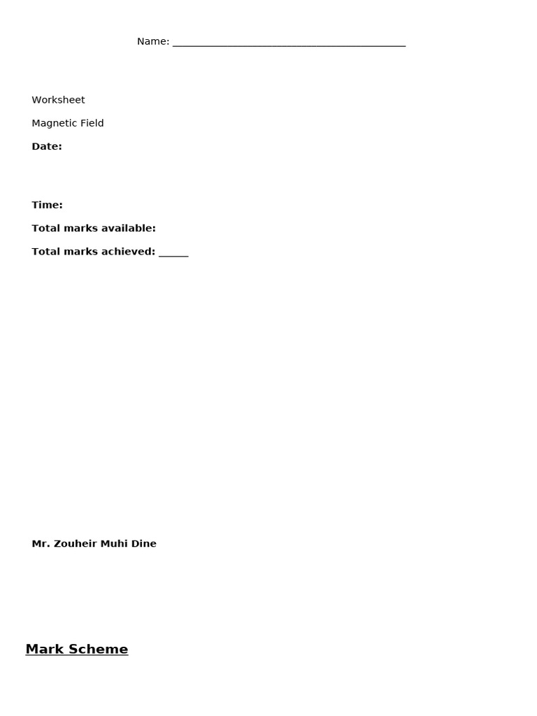 Worksheet Magnetic Field MS | PDF