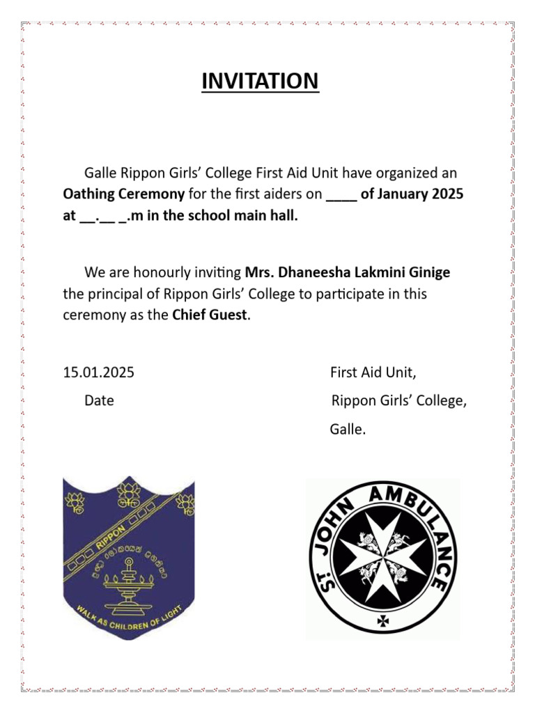 First Aid Oathing Ceremony Invitation | PDF