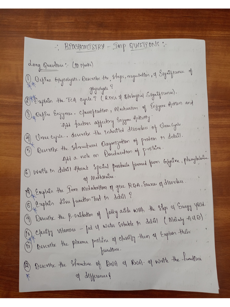 Biochemistry Imp Questions. | PDF