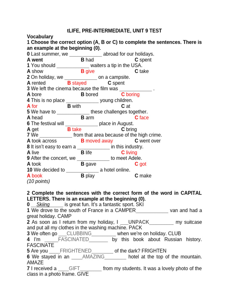 Pre-Intermediate Unit 9 Test Guide | PDF | Moon | Earth