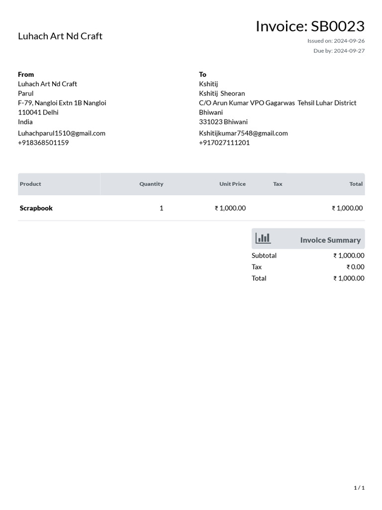 Invoice - SB0023 | PDF