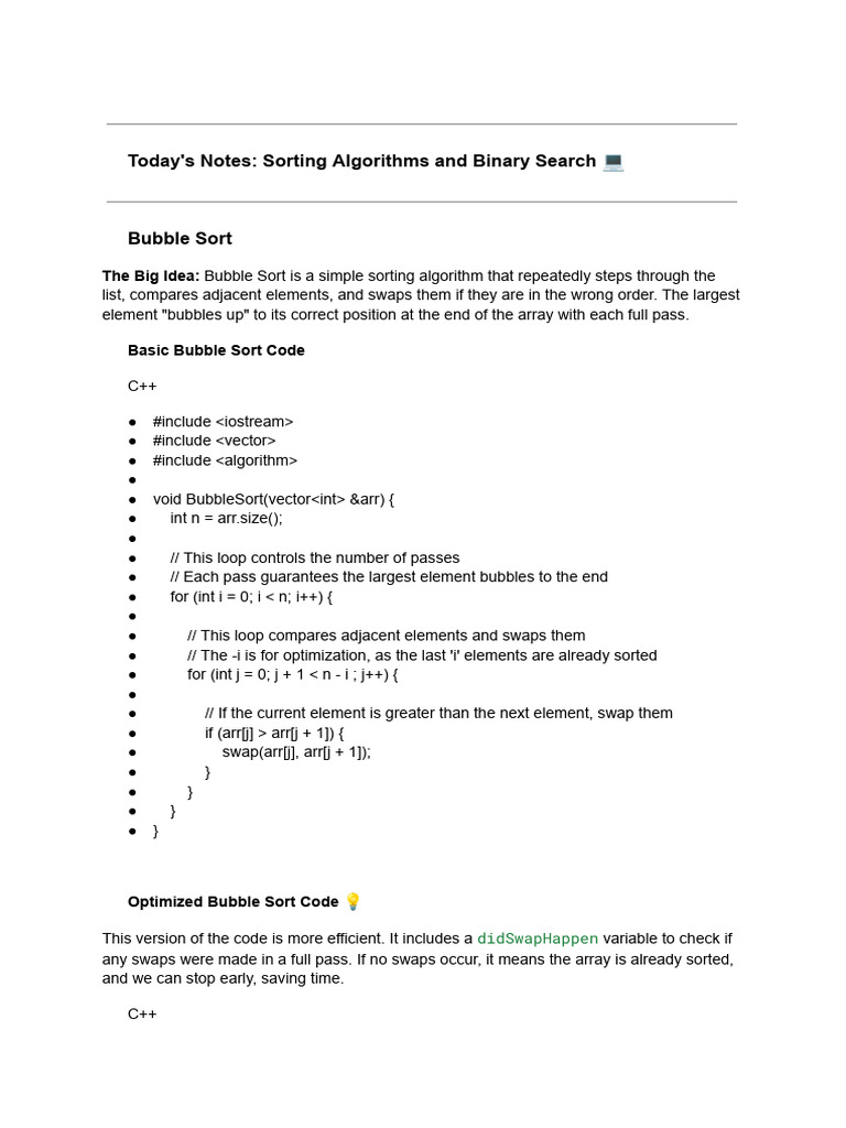 Sorting Algorithms and Binary Search Guide | PDF | Applied Mathematics ...