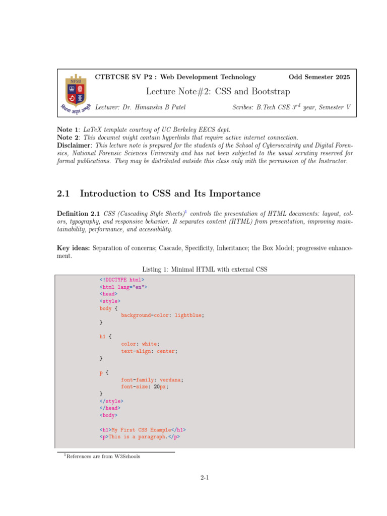 CSS and Bootstrap Lecture Notes | PDF | Html | Html Element