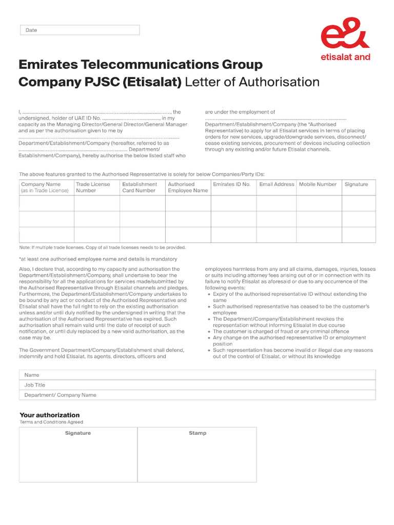 EtisalatLetter of Authorisation | PDF