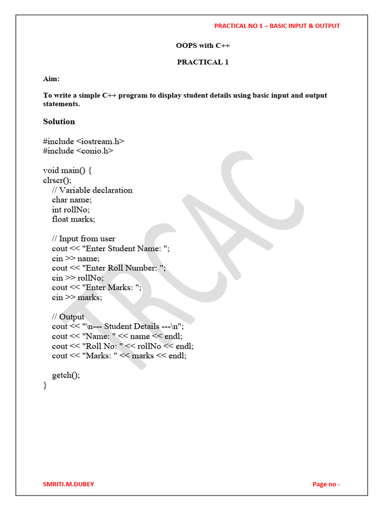 C++ Program for Student Details Output | PDF