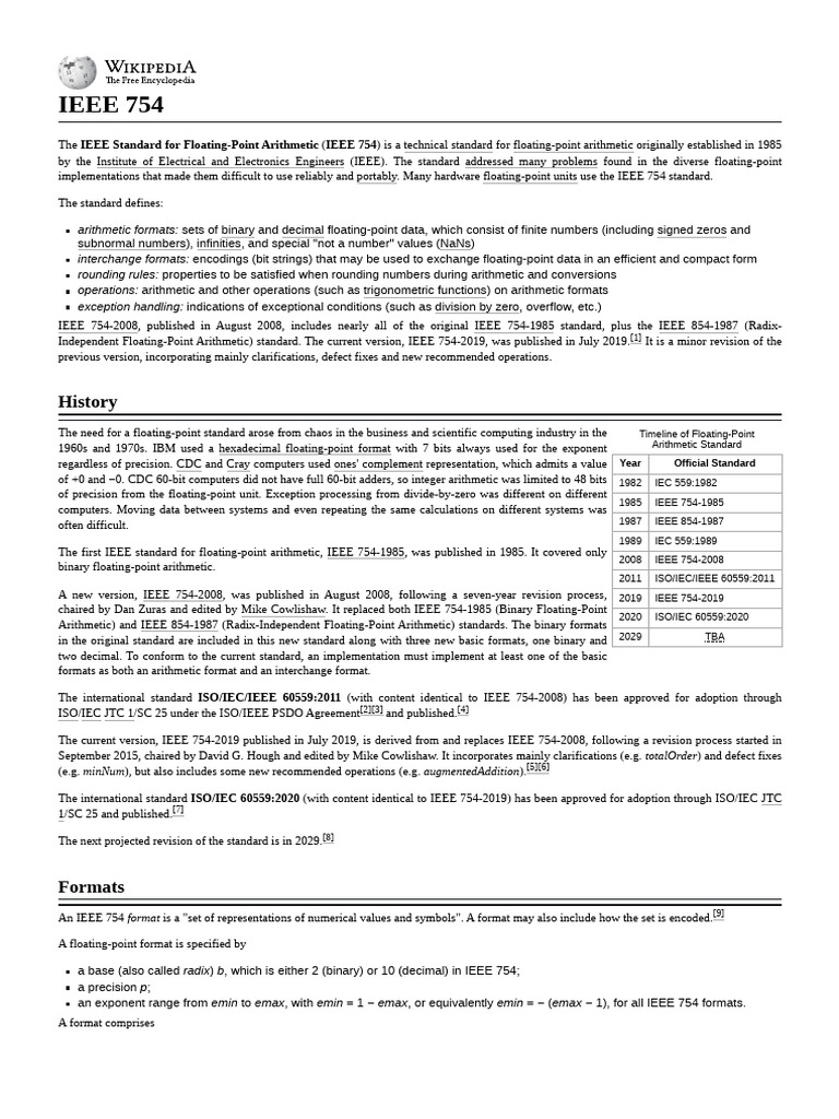 Timeline of IEEE Floating-Point Standards | PDF | Rounding | Computer ...