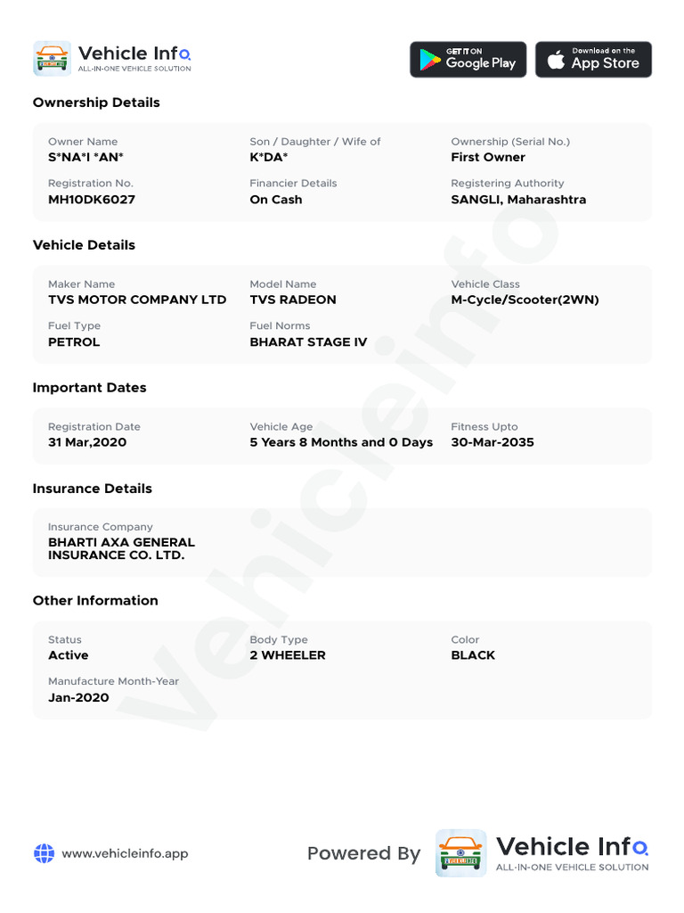 Vehicle Ownership and Details Report | PDF