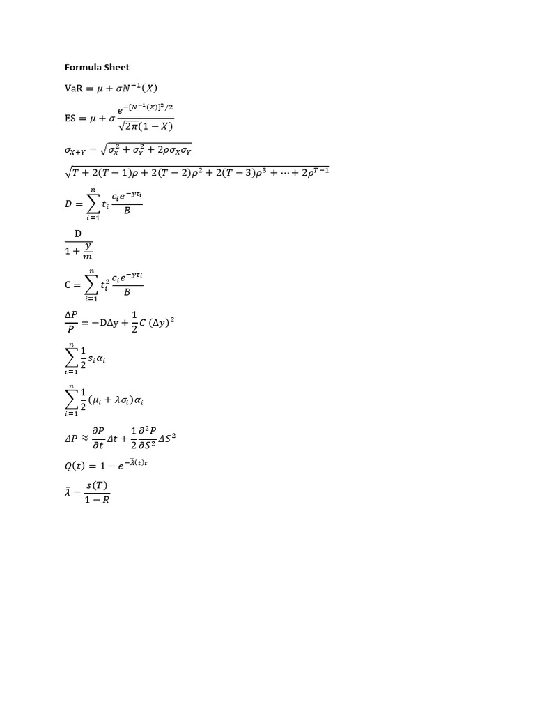 Financial Risk Management Formulas | PDF