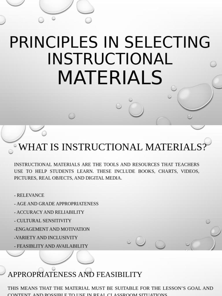 Principles In Selecting Instructional Materials Pdf Teachers Learning