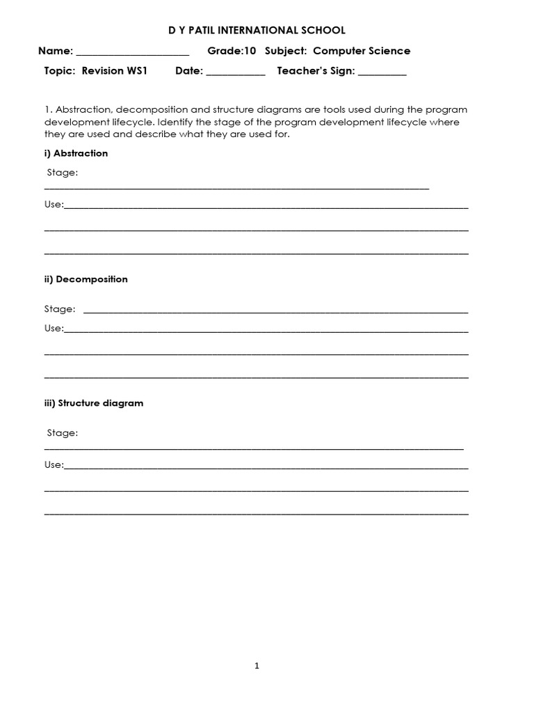 Computer Science Revision Worksheet 10 | PDF | Variable (Computer ...