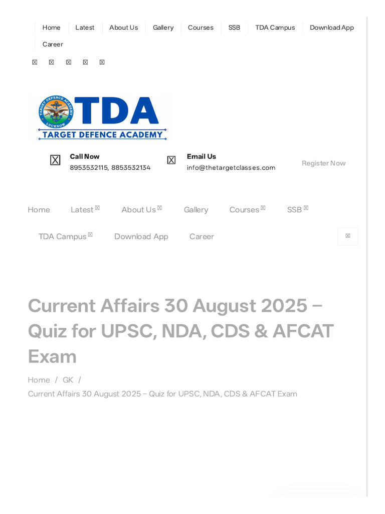 Current Affairs Quiz for UPSC & NDA | PDF