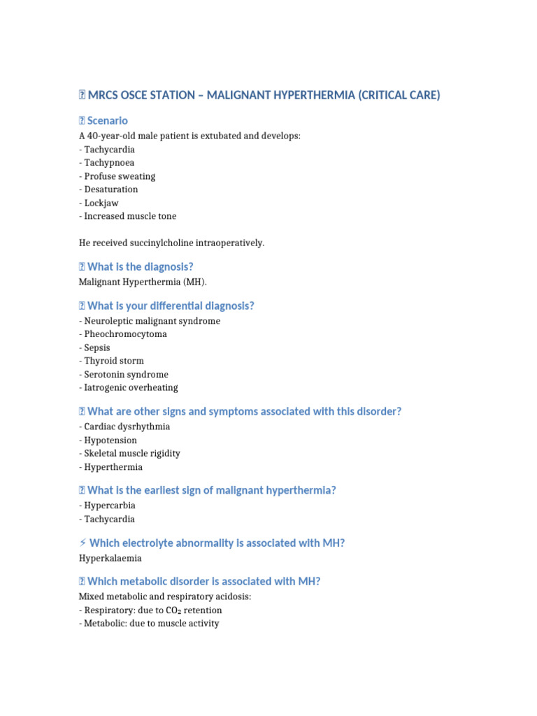Malignant Hyperthermia: Diagnosis & Management | PDF | Hyperthermia ...