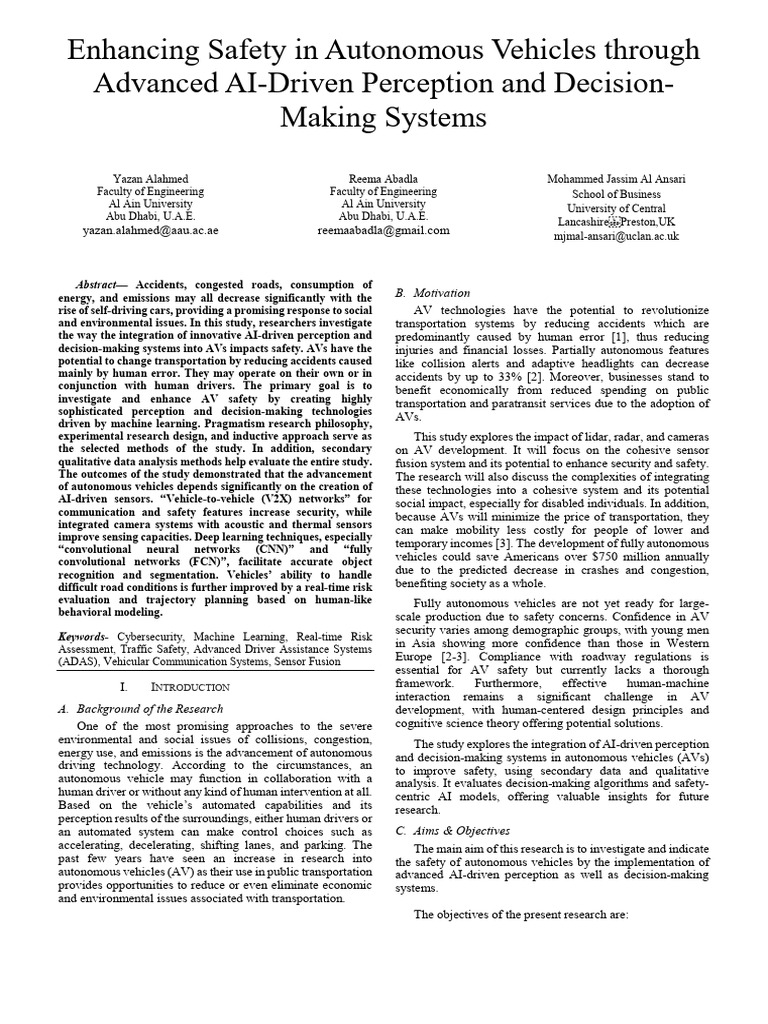 AI-Driven Safety in Autonomous Vehicles | PDF | Lidar | Artificial ...