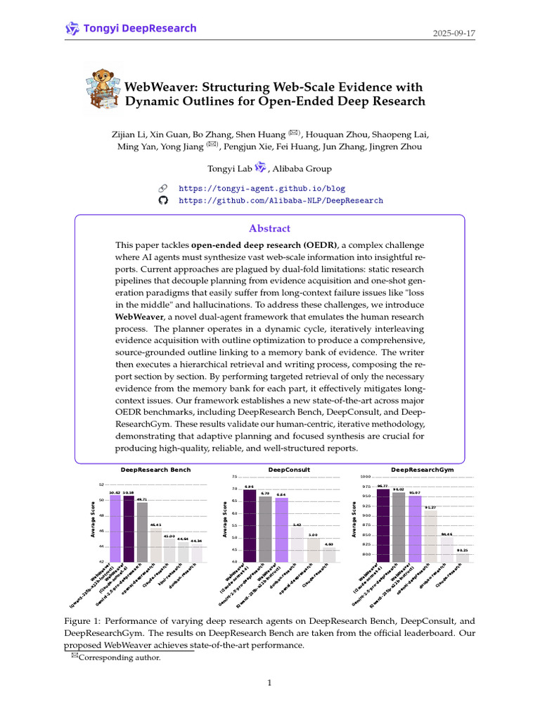 WebWeaver - Structuring Web - Scale Evidence with Dynamic Outlines for ...