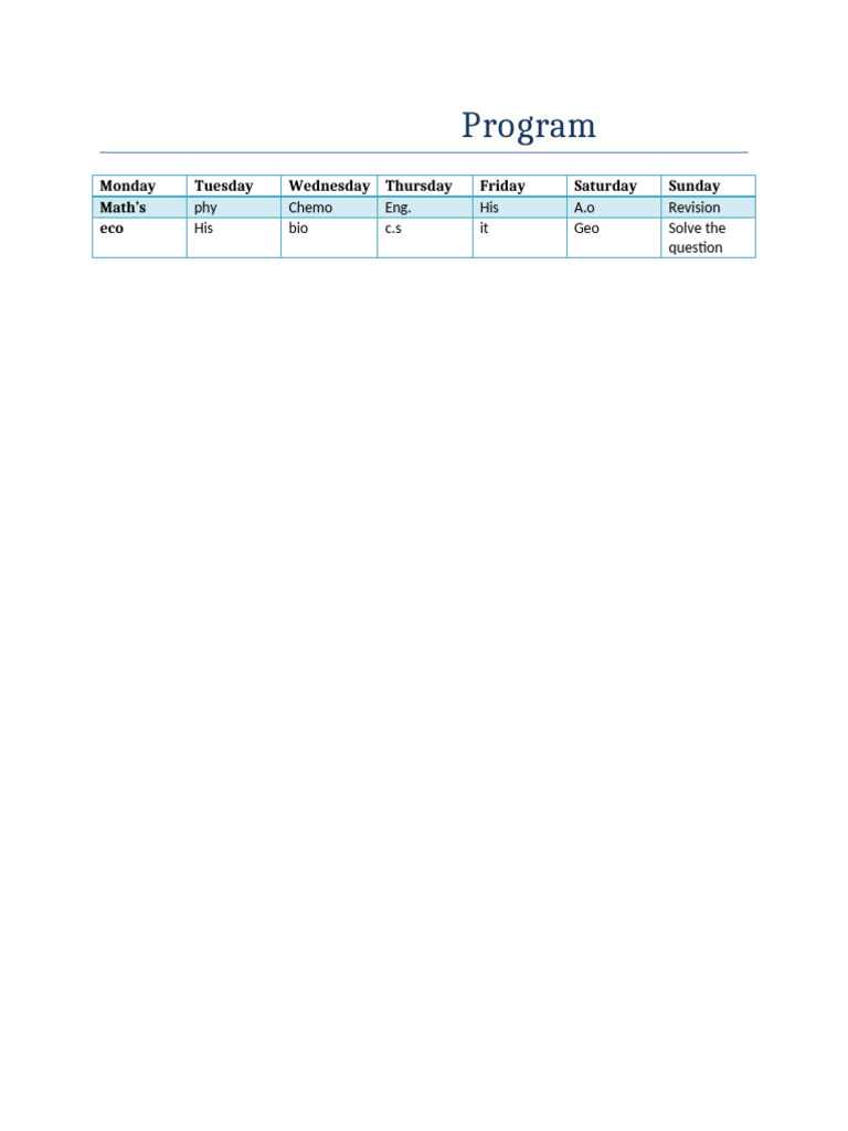 Weekly Study Schedule Overview | PDF