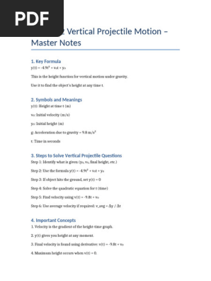 Vertical Projectile Motion Grade 12 Notes