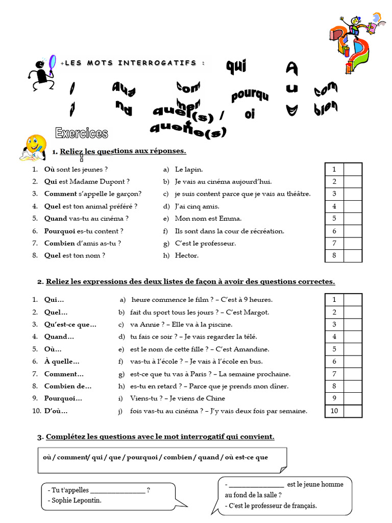 Mots interrogatifs en français : exercices pratiques | PDF | Question ...