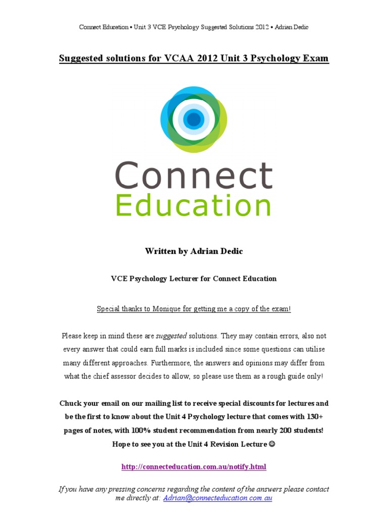 Suggested Solutions For VCAA 2012 Unit 3 Psychology Exam PDF Recall