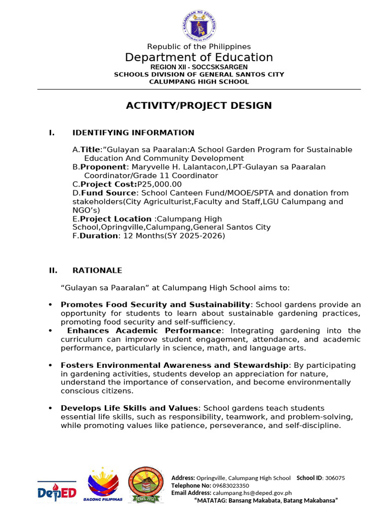 Activityproject Design Template,Gulayan Copy | PDF | Learning | Cognition