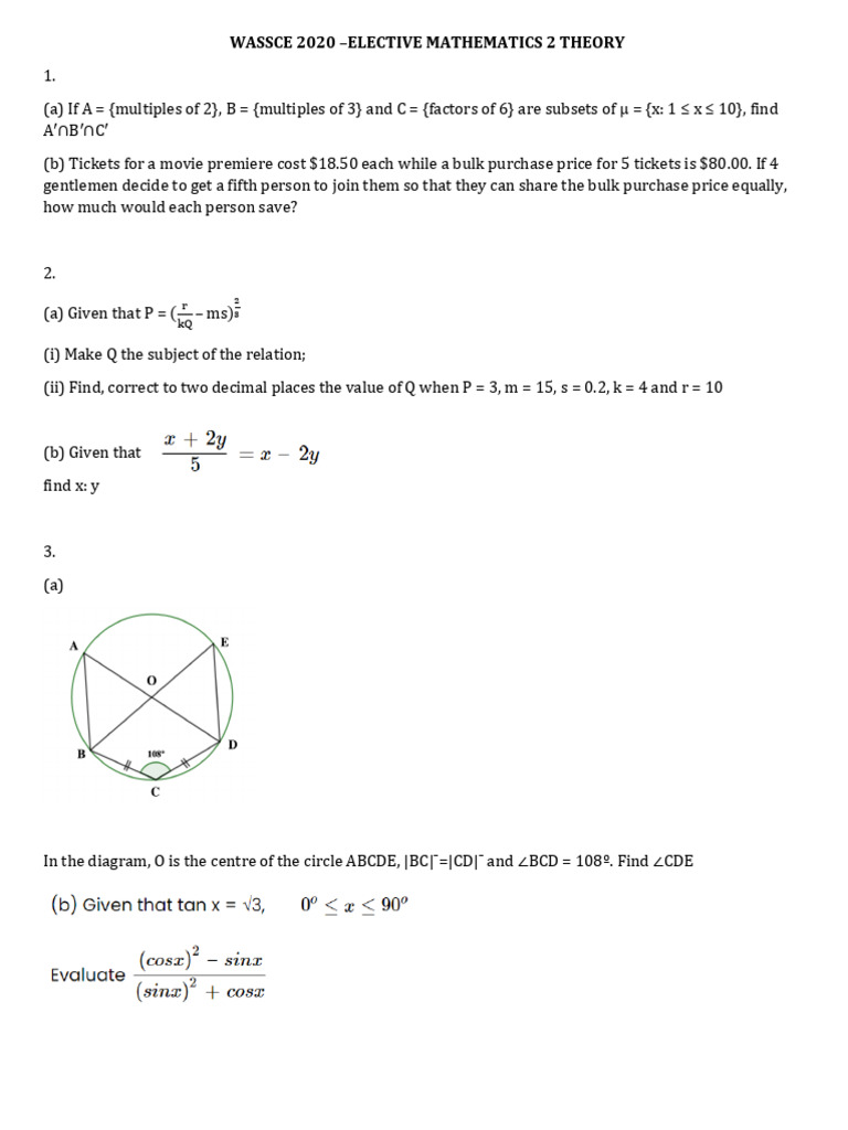 WASSCE 2020 Elective Mathematics Solutions | PDF | Area | Significant ...
