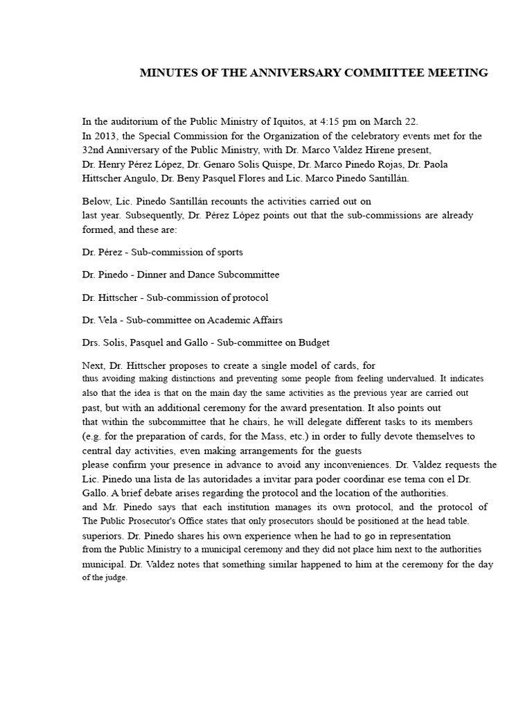 Minutes of The Anniversary Commission Meeting | PDF