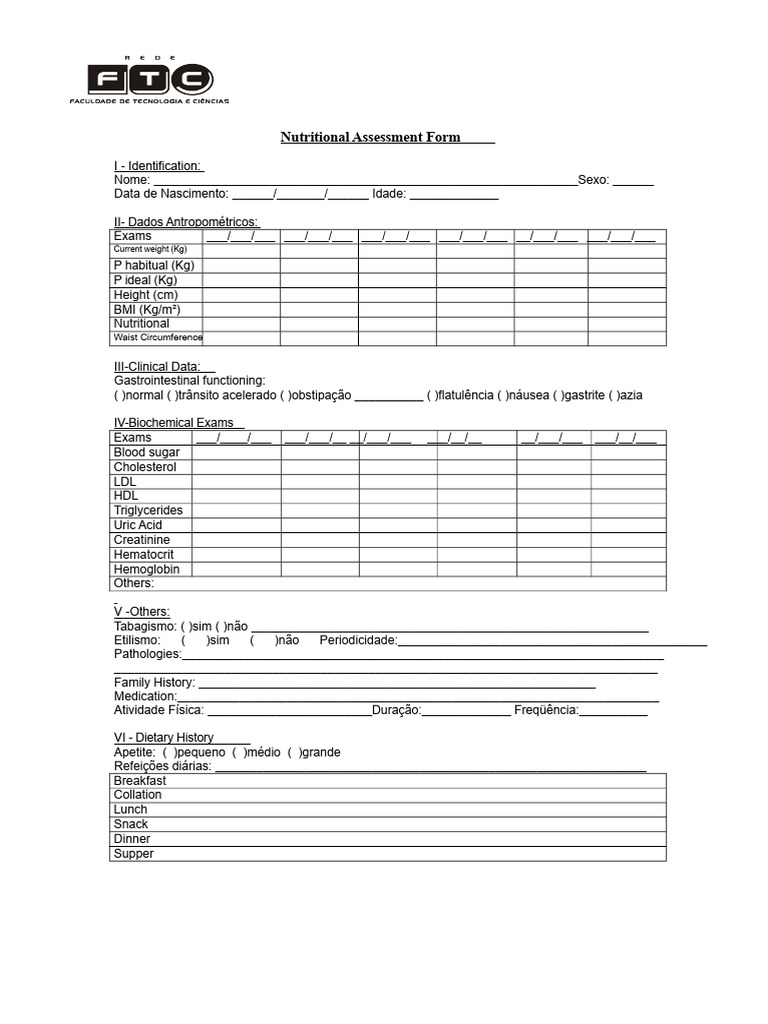 Nutritional Assessment Questionnaire | PDF | Foods | Lunch