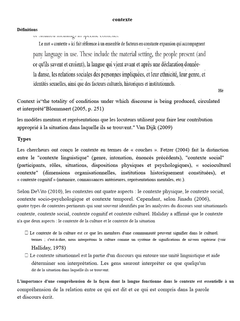 Types et importance du contexte en discours | PDF | Linguistique ...
