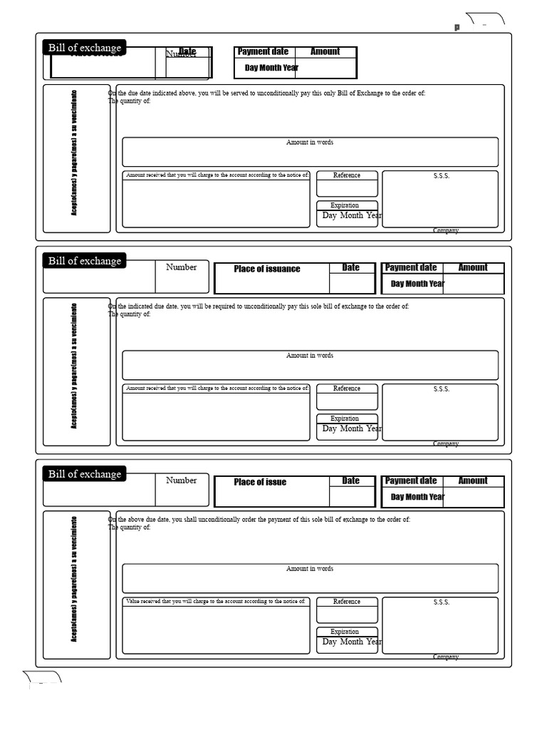 Bill of Exchange Payment Template | PDF | Promissory Note