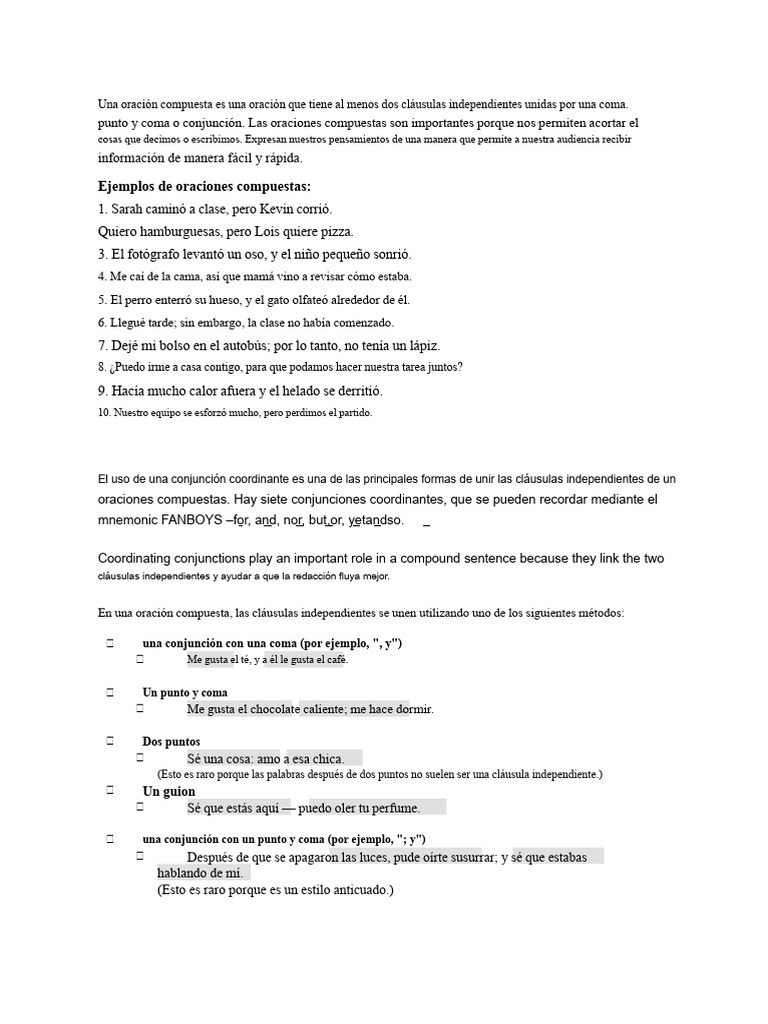 Oraciones Compuestas: Estructura y Ejemplos | PDF