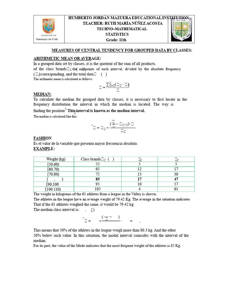 Workshop 11th Statistics pdf. | PDF | Arithmetic Mean | Mean