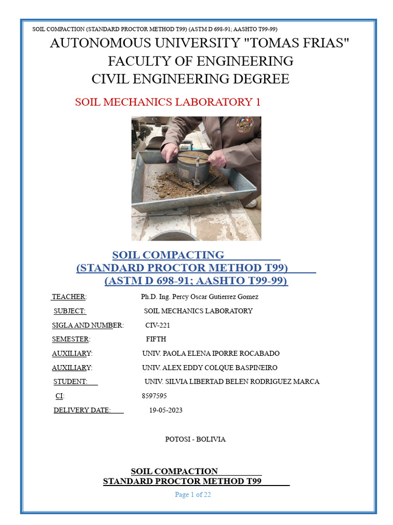 Soil Compaction: Standard Proctor Method T99 | PDF | Soil Science | Soil