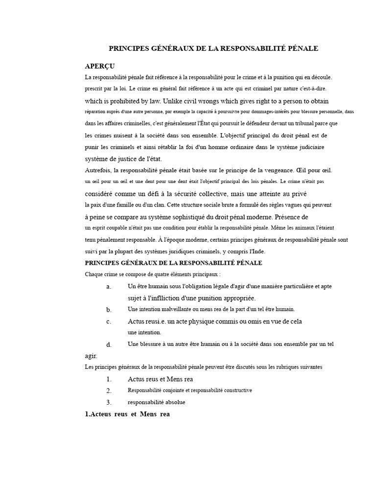 Principes de la responsabilité pénale | PDF | Crimes | Crime et violence